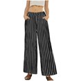 thumbnail image 4 of LEEYNEER Retro Cotton Linen Striped Wide-Legged Pants Women Thin Drape Casual Straight Pants Summer Drawstring Elastic High Waist Pant Pockets Cropped Trouser, 4 of 5
