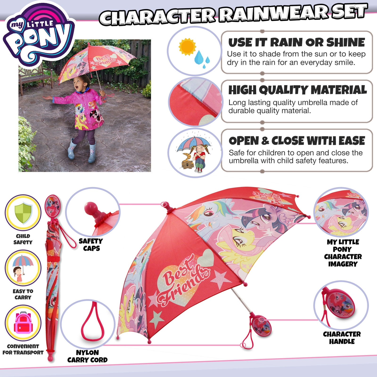 petites filles 2-7 ans HASBRO My Little Pony Slicker et parapluie Rainwear Ensemble 