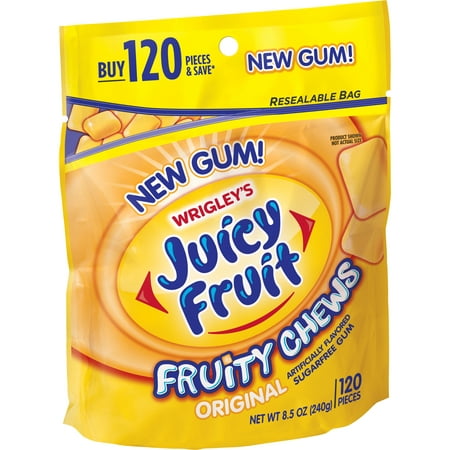 (2 Pack) Juicy Fruit Gum, Fruity Chews, Sugarfree Chewing Gum, Resalable Bag, 120