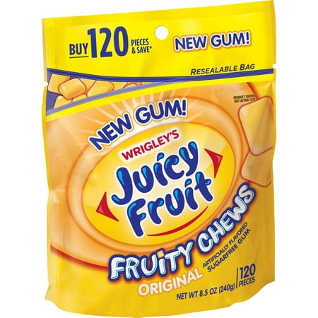 (2 Pack) Juicy Fruit Gum, Fruity Chews, Sugarfree Chewing Gum, Resalable Bag, 120 (Best Chewing Gum For Bad Breath)