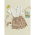 thumbnail image 3 of FEORJGP Toddler Baby Boys Shorts Set Newborn 0-3Y Short Sleeve T-shirt Crew Neck Shirt Button Tops with Elastic Waist Shorts Infant Loose Casual Daily Summer Outfit, 3 of 9
