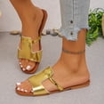 thumbnail image 2 of FRSASU Women's Width Flat Slides Sandals Fashionable Summer Hollow Out Square Toe Slippers Comfortable Beach Vacation Sandals Gold, 2 of 9