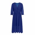 thumbnail image 3 of Zedker Dresses for Women 2025 Fall Fashion Midi Dresses Wedding Guest Long Sleeve V Neck Waist Tie A Line Elegant Maxi Winter Dresses Plus Size Blue L, 3 of 5