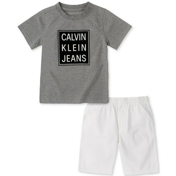 Calvin Klein Baby Boys 2 Piece T-Shirt and Shorts Set Outfit Gray 12 Months  