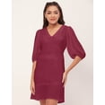 thumbnail image 2 of Moomaya Solid Color Shift Dress, V-Neck Balloon Sleeve Casual Evening Dress, 2 of 8