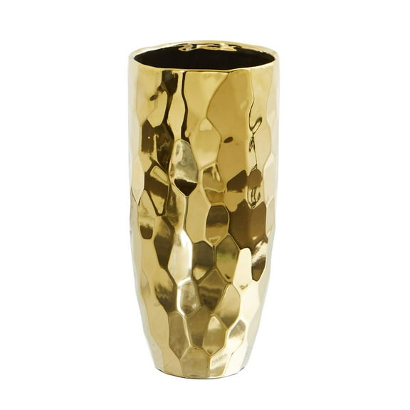 Nearly Natural 10" Designer Gold Cylinder Vase in Gold