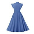 thumbnail image 4 of XFLWAM Women Vintage Tie Neck Cocktail Swing Dress 50s 60s Button up 1950s Rockabilly Prom Midi Evening Dress with Pockets Blue M, 4 of 7