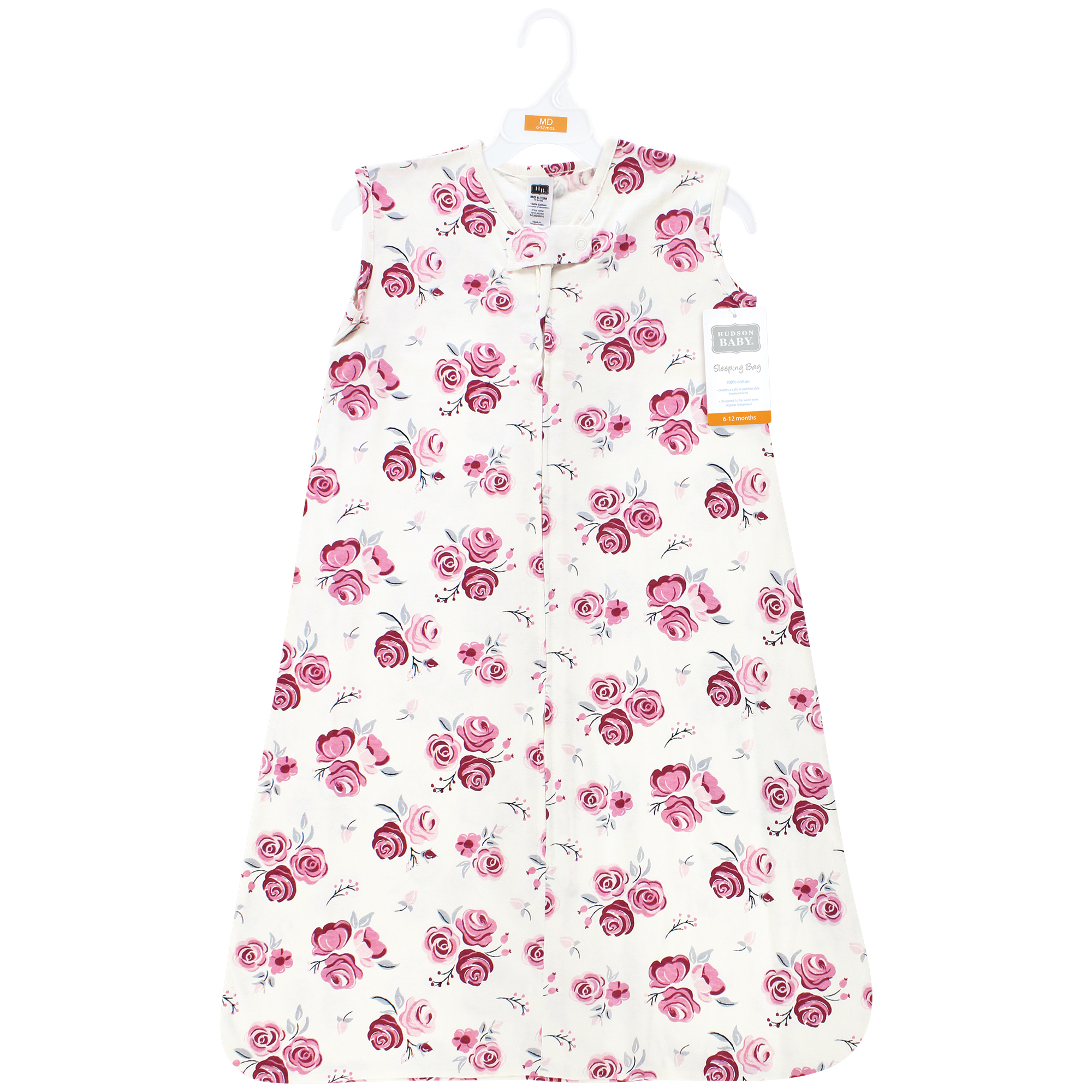 Hudson Baby Infant Girl Cotton Sleeveless Wearable Sleeping Bag, Sack, Blanket, Rose, 0-6 Months