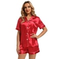 thumbnail image 4 of Finvizo Womens Silk Satin Pajamas Set Soft Short Sleeve Two-piece Pjs, Red M, 4 of 6