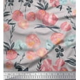 thumbnail image 1 of Soimoi Gray Silk Fabric Leaves & Peach Floral Watercolor Print Fabric by Yard 42 Inch Wide, 1 of 3