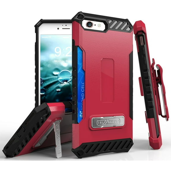 Case with Clip for iPhone 8, Hot Pink Tri-Shield Rugged Cover and Belt Hip Holster [Kickstand   Credit Card Slot   Strap] for Apple iPhone 8, iPhone 7