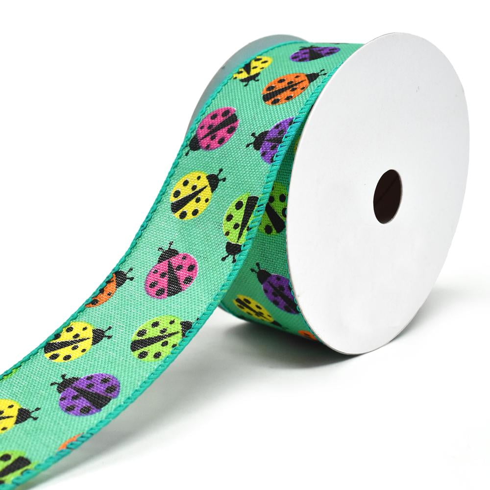 Vibrant Colored Lady Bugs Wired Linen Ribbon, 1-1/2-Inch, 10-Yard, Teal ...