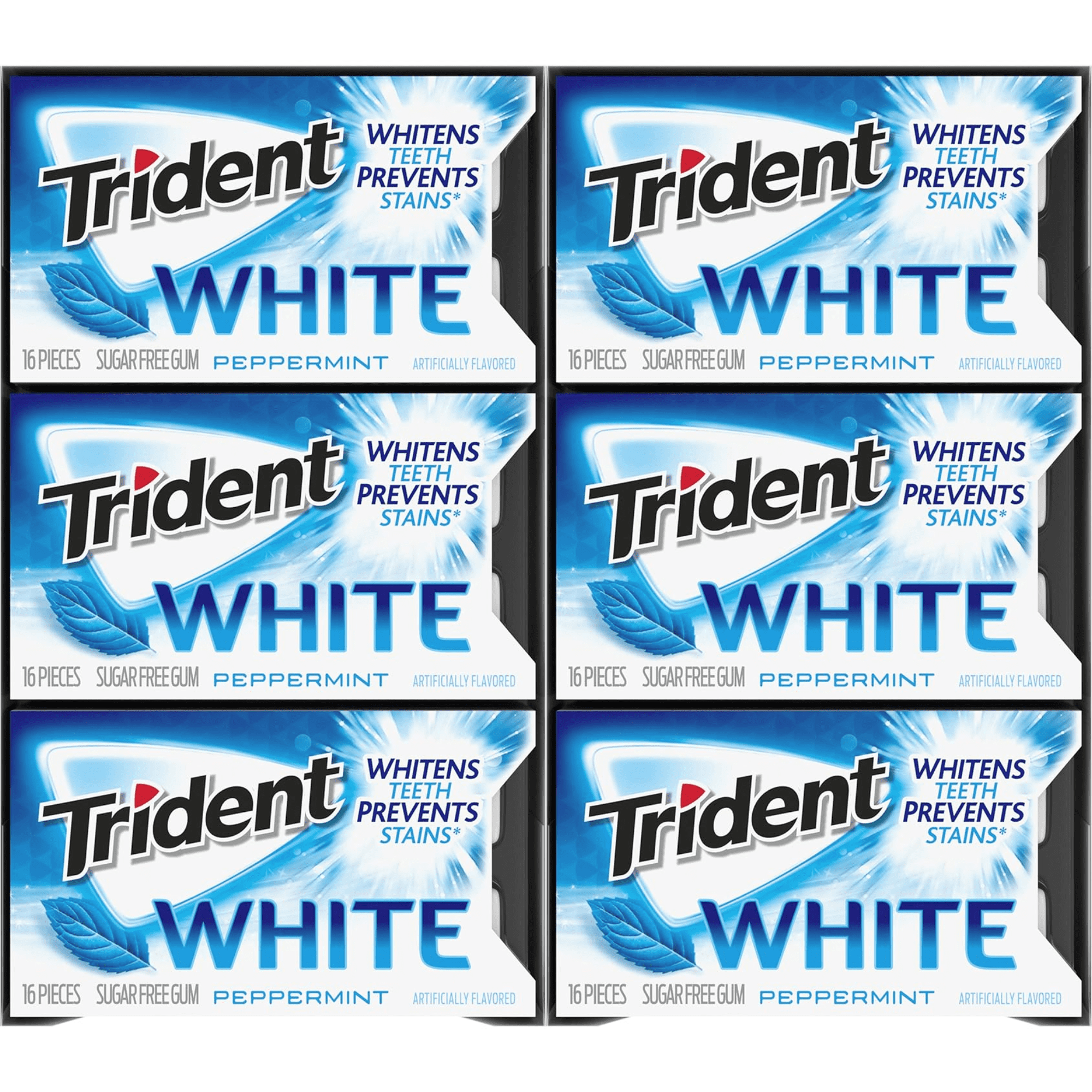 Trident White PEPPERMINT Sugar Free Gum 18 Packs of 32 Pieces (288 Total Pieces) DOUBLE UP AND SAVE
