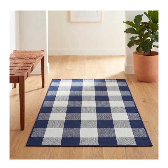 Xingtaoda Outdoor Layering Rug Blue White Checkered Non Slip Woven Doormat 31.50 x 19.69 in for Entryway Porch Doorway