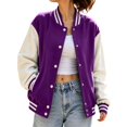 thumbnail image 3 of Breezora Women Loose Striped Long Sleeve Button Down Baseball Jacket Rib Cuff with Side Pockets Fall, 3 of 5