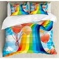 thumbnail image 1 of Cartoon Duvet Cover Set Queen Size, Rainbow Sky with Balloons Hearts Colors Romantic Love Valentines Day Spring Theme, Decorative 3 Piece Bedding Set with 2 Pillow Shams, Multicolor, by Ambesonne, 1 of 3
