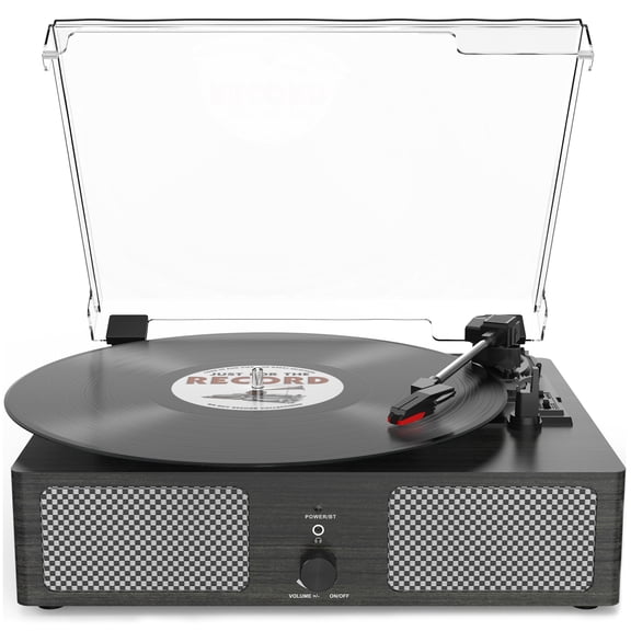 Udreamer Black Vinyl Record Player Stereo Turntable Vinyl Player 3-Speed & Bluetooth & Speaker, All In One Vintage Audio Turntable