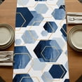 thumbnail image 5 of Navy Blue Marble 90 Inch Table Runner, Gold White Geometric Hexagon Modern Farmhouse Dresser Scarf Cotton & Linen Tablerunner for Dining/Kitchen Island/Holiday Party Décor 13" x 90", 5 of 9