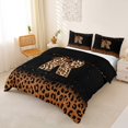 thumbnail image 2 of jejeloiu Brown Bling Monogram R Queen Duvet Cover Set For Girls,Classic Leopard Bow Initial Print Bedding For Kids,Black Reversible,3 Pieces(No Comforter), 2 of 6