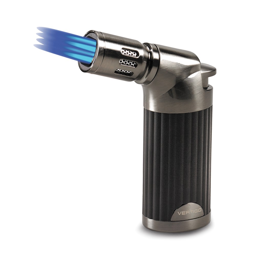 Vertigo Champ Black Matte and Gunmetal Satin Quad Flame Table Torch Free-Standing Lighter QGM15354