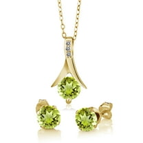 Gem Stone King 18K Yellow Gold Plated Silver Green Peridot and White Diamond Pendant and Earrings Jewelry Set for Women (2.60 Cttw with 18 inch Chain)
