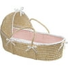 Natural Hooded Moses Basket with Pink Waffle Bedding