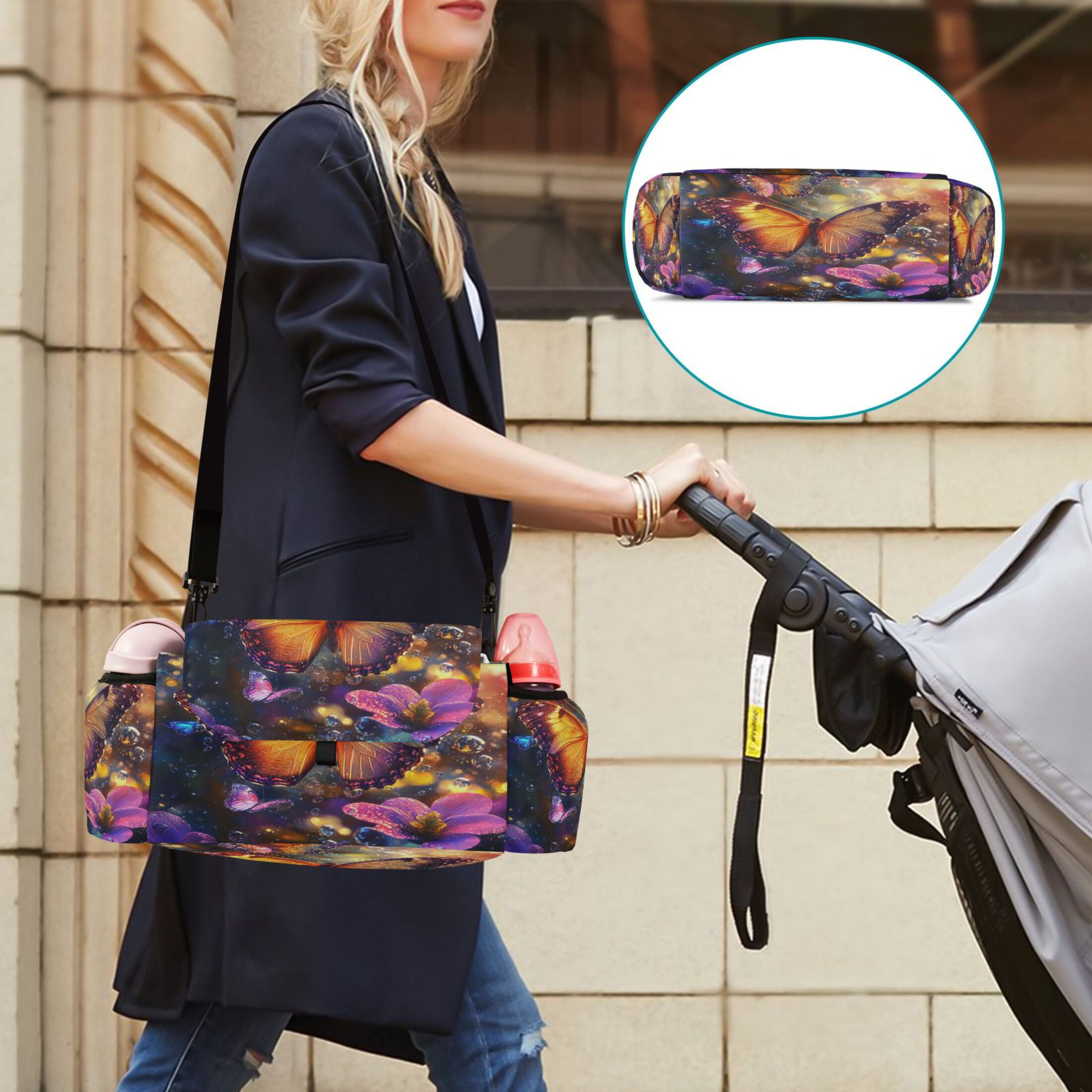 DIXRUYEE Stroller Organizer Vibrant Butterfly Ballet Printed