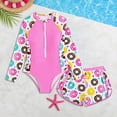 thumbnail image 2 of LIIPEE Girls Swimsuit Sets Casual Summer Fashion Graphic Printed Long Sleeve Crew Neck Zipper One-Piece Swimsuits Beach Shorts 2 Piece Set Kids Pool Rash Guard Cute Swimsuits,Pink,5-6 Years, 2 of 3