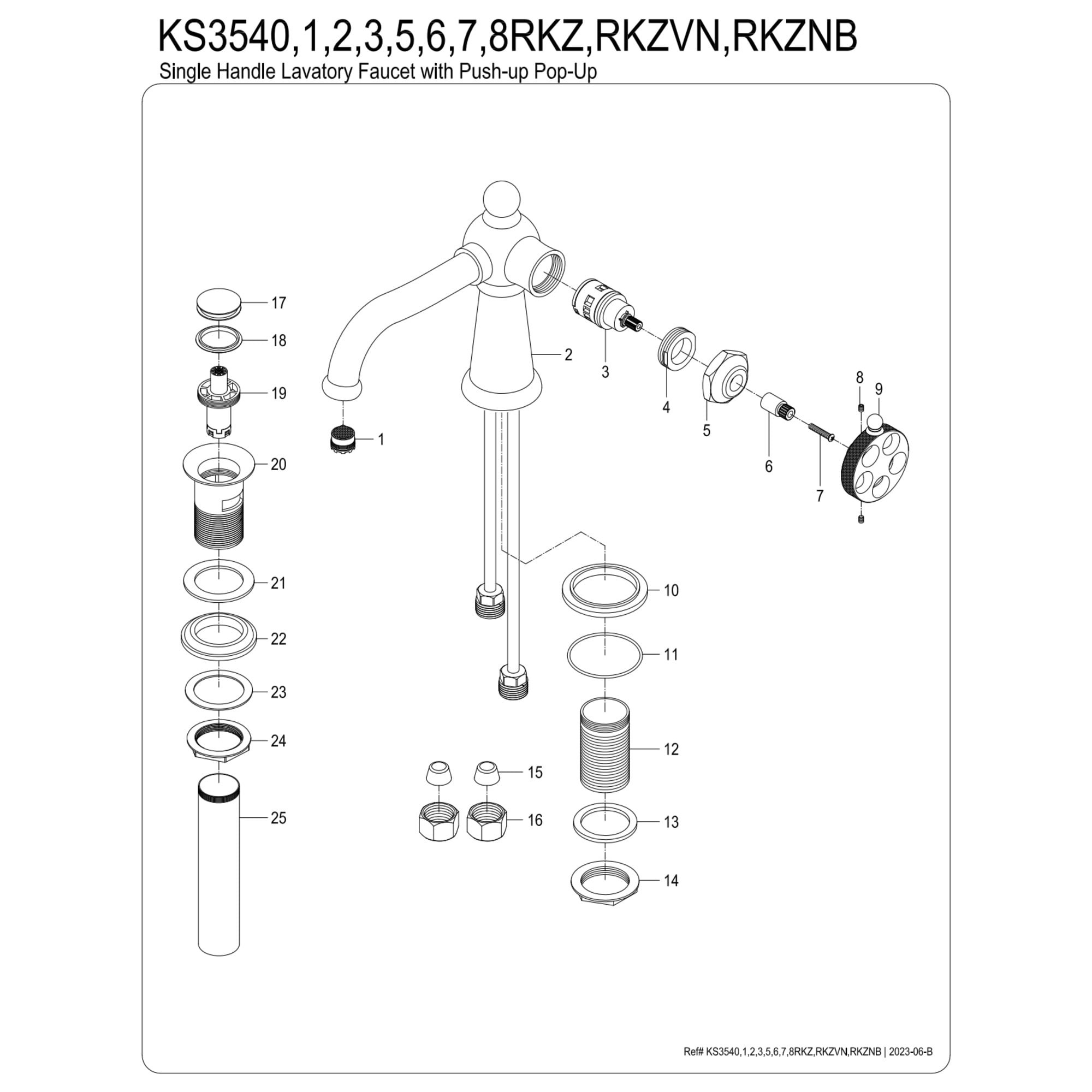 Kingston Brass KS3547RKZ Wendell One-Handle Single-Hole Bathroom Faucet with Knurled Handle and Push Pop-Up Drain, Brushed Brass