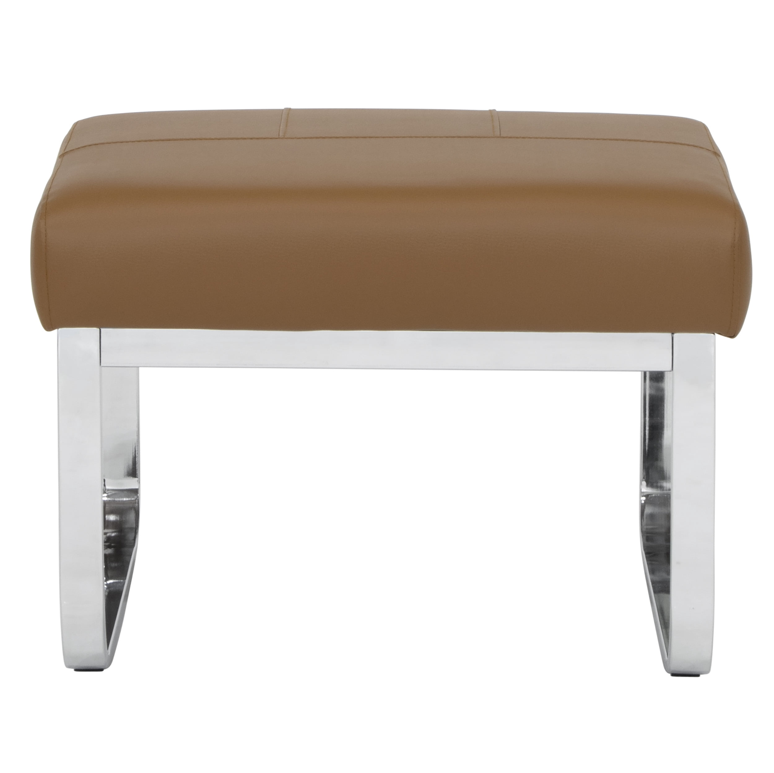 Studio Designs Home Allure Modern Rectangular Thick 5" Cushions Ottoman In Chrome and Caramel Blended Leather