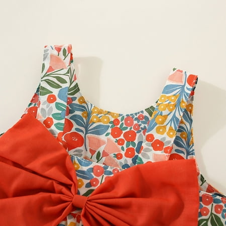 

PEASKJP Royal Blue Dresses for Girls Toddler Girl Summer Sleeveless Floral Printed Princess Roundneck Dress Red 2-3 Years