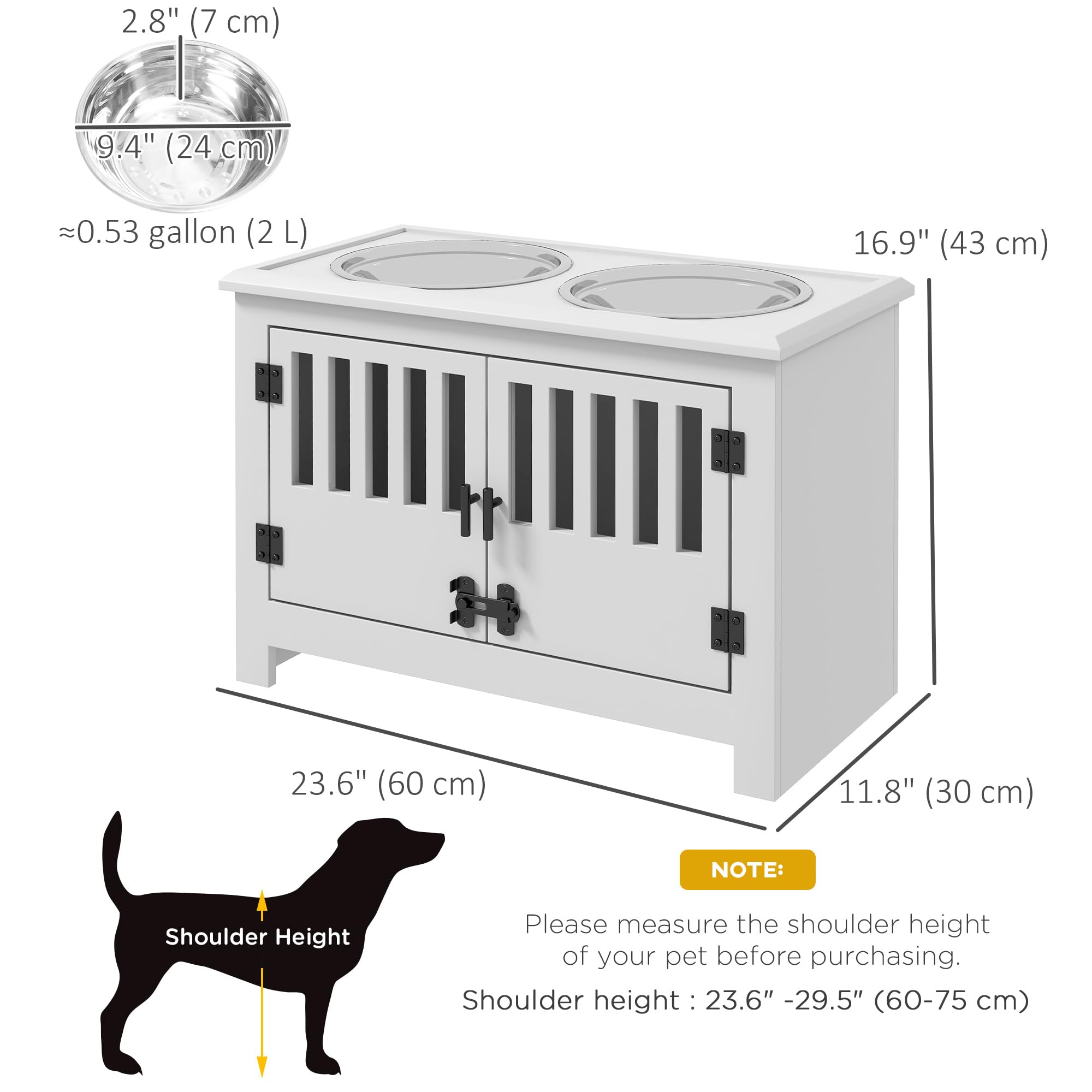 Large Elevated Dog Bowls Stand with Storage Cabinet, 37L Capacity Raised Pet Feeder Station for Large Dogs, Modern Kitchen Decor, White