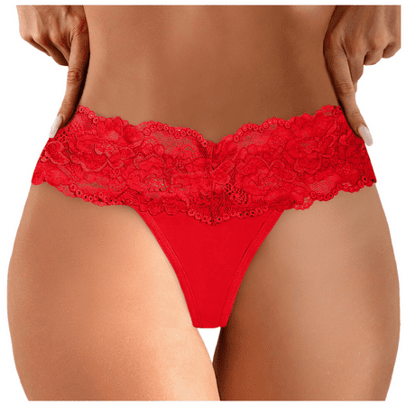 Meiodtion Underwear for Women Plus Size Thong Breathable Comfort Panties Elastic Waist Ventilated Stretchable Panty Red XXXL