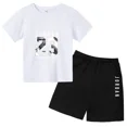 thumbnail image 4 of Conjunto de 2 piezas de camiseta y pantalones cortos para niños y niñas, camiseta deportiva de verano, camiseta de manga corta de algodón, ropa para niños de 2 a 10 años con estampado de dibujos anima, 4 of 5