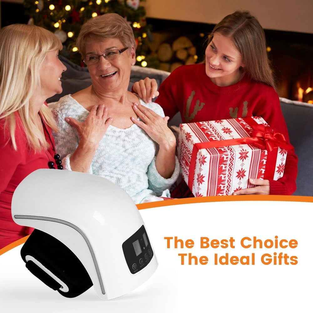 Wearable Knee Wrap with Controllable Heat, Vibration, and Dual-Wavelength LEDs, Cordless Rechargeable Device with Adjustable Straps for Home Use