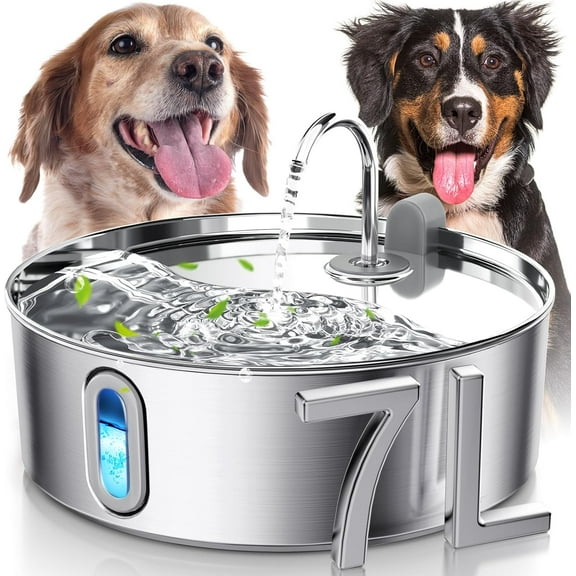 Dog Water Fountain for Large Dogs, Cuopluber 7L/236oz Stainless Steel Dog Water Bowl Dispenser, Automatic Pet Water Fountain with Deeper Drinking Area, Multi-Filtration Pet Fountain with Quiet Pump