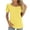 Yellow, variant on Lovskoo Eyelet Summer Tops for Women 2024 Puff Short Sleeve Trendy Solid Color V-Neck Shirt Pink L