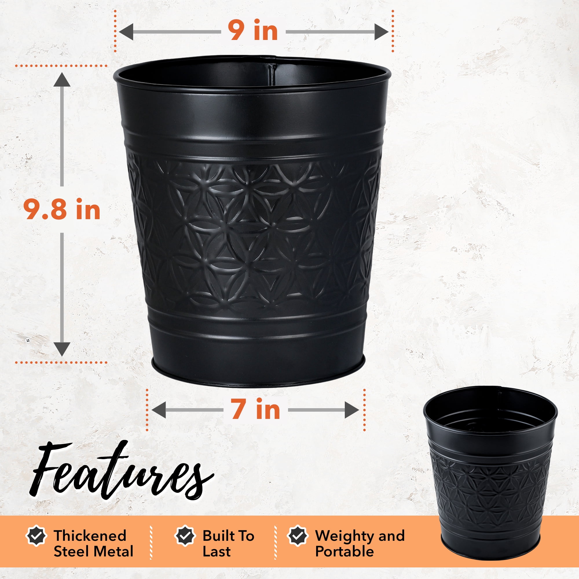 Autumn Alley Black Trash Can for Bathroom, Round Open-Top Bathroom Trash Basket Black Stylish and Durable Black Waste Basket for Home or Office Cute Decorative Decor, Durable, Black