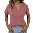 thumbnail image 2 of Otvok 2025 Blouses for Women New Summer Solid Color V-Neck Short Sleeved Tops, 2 of 6