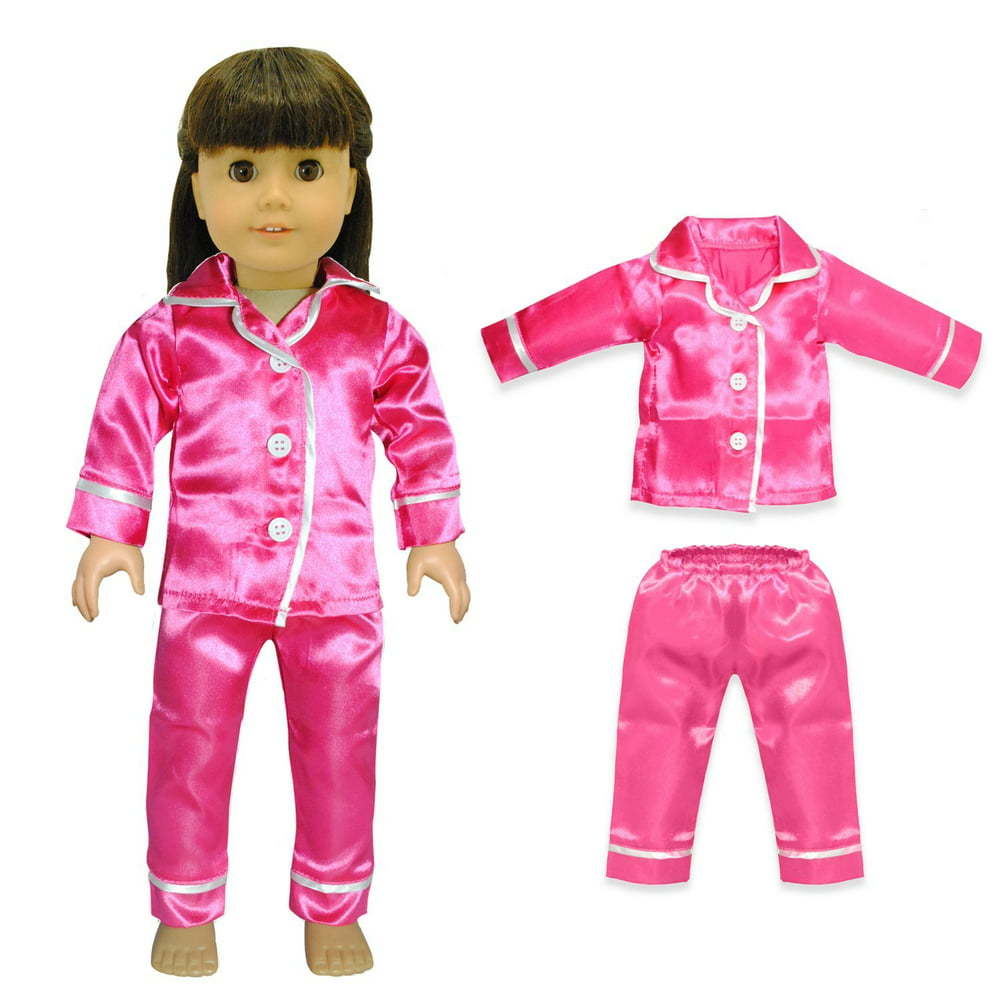 Doll Clothes Pink Satin Pjs Pajama Set Outfit Fits American Girl