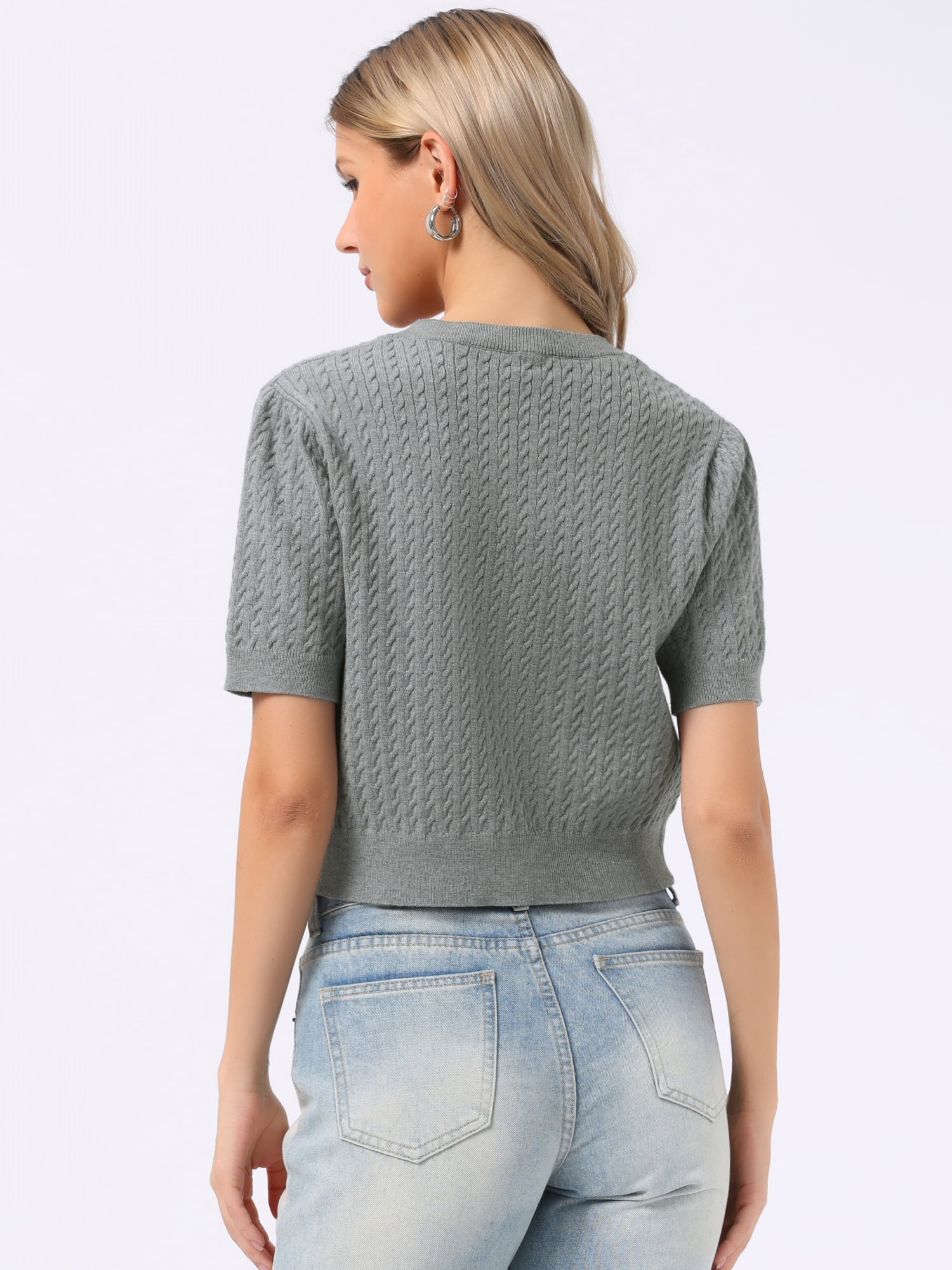 DARING DIVA Women's Short Sleeve Knit Button Down Lightweight Cardigan L Grey