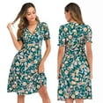thumbnail image 2 of Fridja Robe Imprimée de Vacances à Col en V pour Femmes Robe de Plage à Manches Courtes pour Fête, 2 of 9