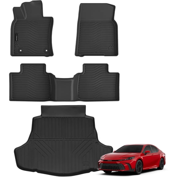 Auxko All Weather Floor Mats Cargo Mat Fit for Toyota Camry 2025 2026 Hybrid LE/SE/XLE/XSE TPE Liners Camry Accessories All Season Guard Odorless Anti-Slip Floor Mats Cargo Liner Black