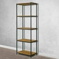 thumbnail image 2 of Ailis Brown 75" Pine Wood Shelf Etagere Bookcase Media Center with Metal Frame, 2 of 5