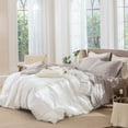 thumbnail image 4 of MooMee Gingham Sheet Set 100% Washed Cotton Linen Like Textured Extra Deep Pocket Breathable Lightweight 4-Piece (Brown, Queen), 4 of 9