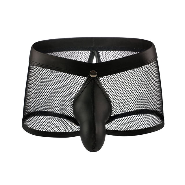 Mikilon Men Casual Patchwor KNet Yarn Breathable Open File Hollow Boxer Underwear