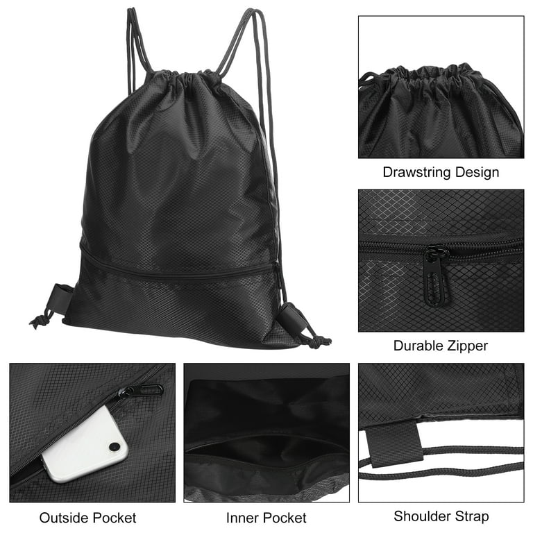 Uxcell Drawstring Backpack Bags Drawstring Gym Bag with Zip Pocket