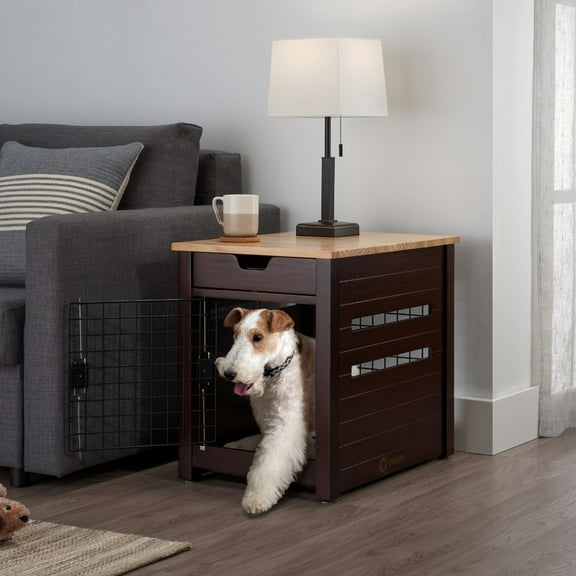 TRINITY 18" Pet Crate End Table w/ Drawer, Espresso Brown