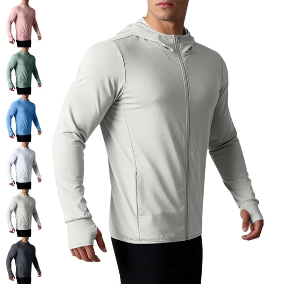 Men's UPF50 Full Zip Outdoor Hoodies Lightweight Sun Protection Long Sleeve Jacket for Fishing Hiking XS-2XL