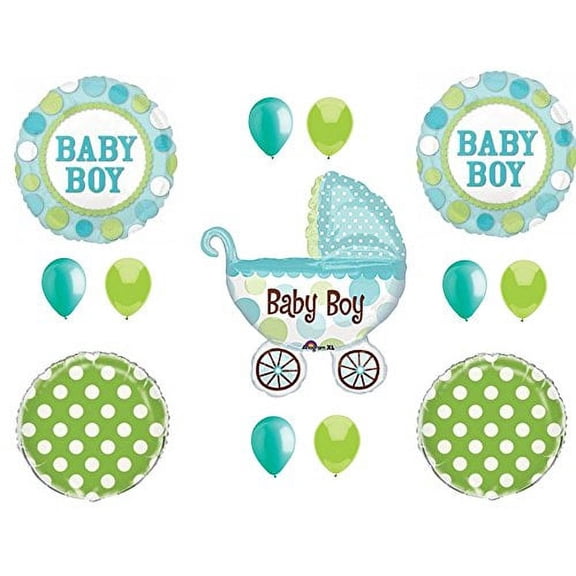 IT'S A BOY Buggy Carriage Baby Shower Balloons Decoration Supplies Polka Dots